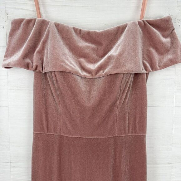 Anthropologie BHLDN Fawn Velvet Maxi Dress Size 4 Rose Pink Off Shoulder Wedding - Picture 3 of 16